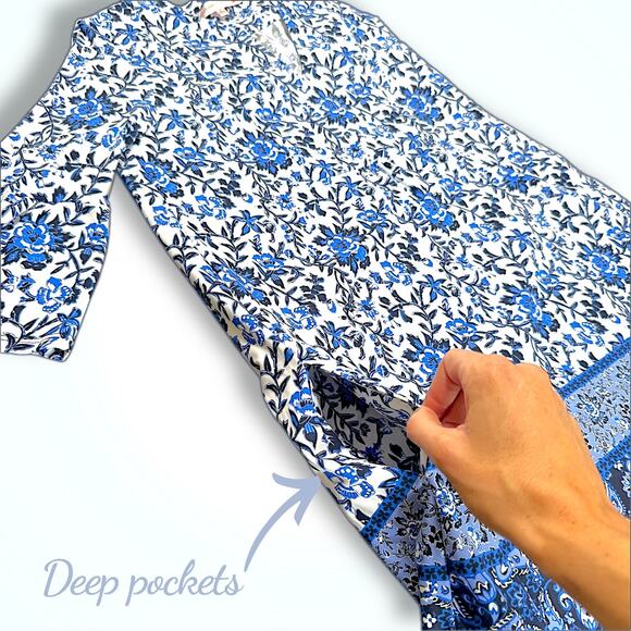 Jude Connally Blue Floral Paisley Dress Bell Sleeve Pockets NWOT Made in USA S - Picture 6 of 9